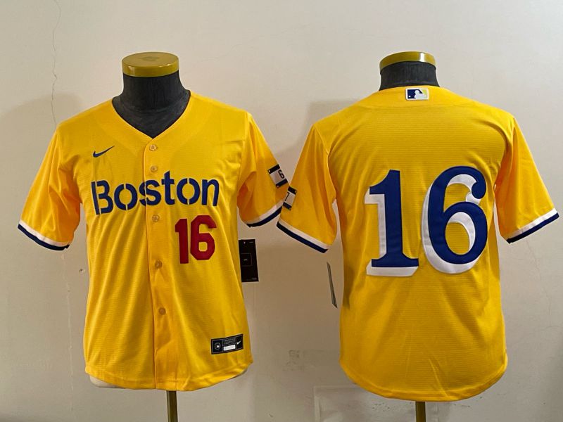 Youth 2025 Boston Red Sox 16 No Name Yellow Nike MLB Jersey 06